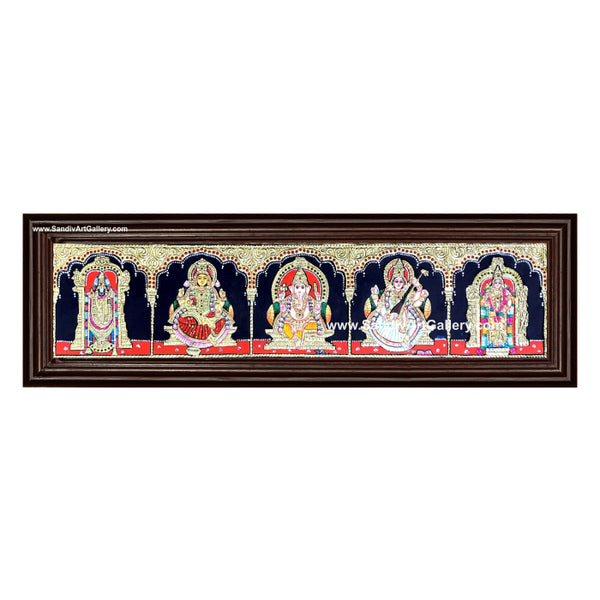 Vinayagar Lakshmi Saraswati Perumal and Murugan- 5 God Panel Tanjore Painting