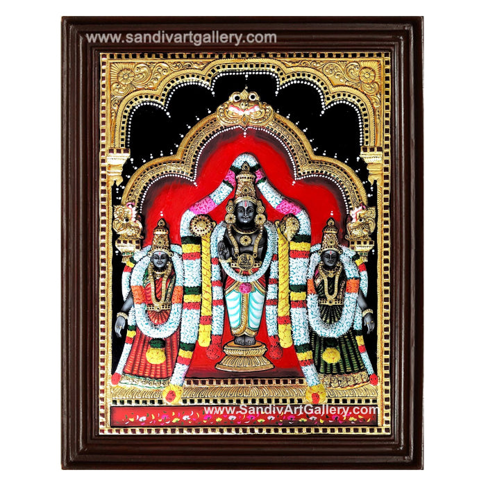 Vishnu Sri Devi Bhoo Devi 3D Embossed Tanjore Painting