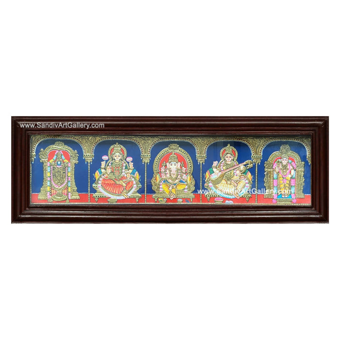 Ganesha Lakshmi Saraswathi Balaji and Murugan- Pooja Room Tanjore Painting