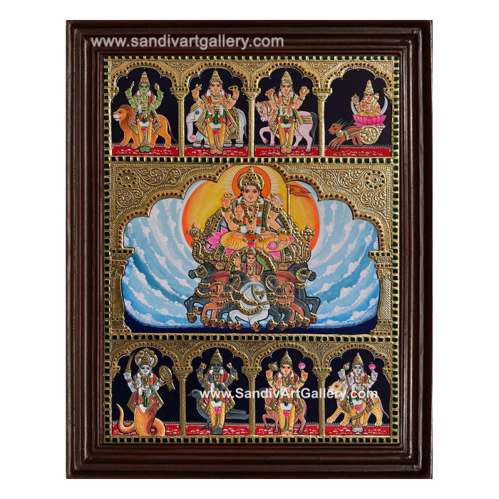 Surya Bhagavan with Navagraha Tanjore Painting