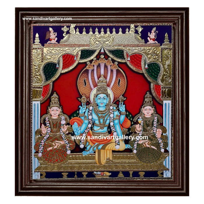 Vishnu Sri Devi Bhoo Devi Tanjore Painting