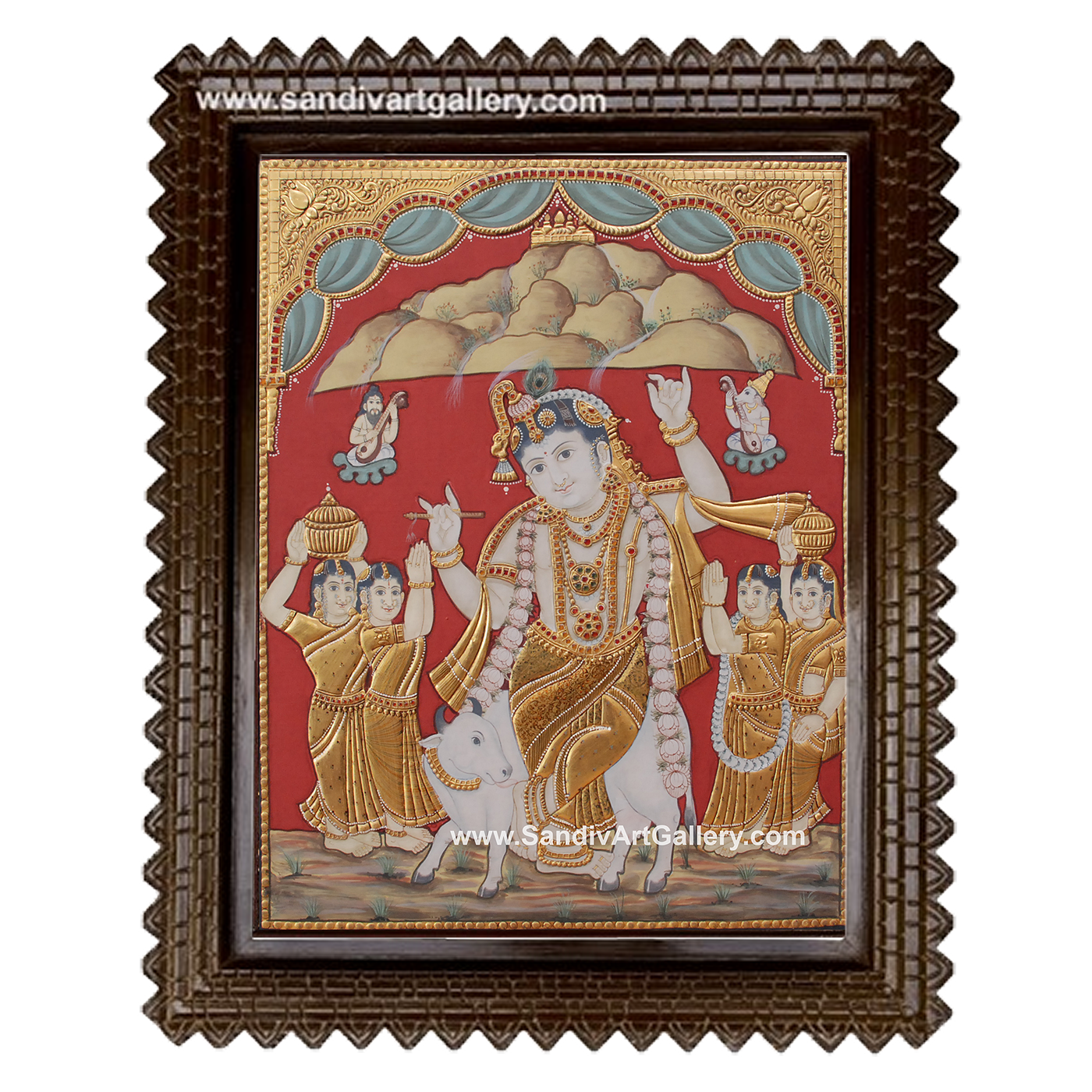 Antique Govardhana Krishna Tanjore Painting