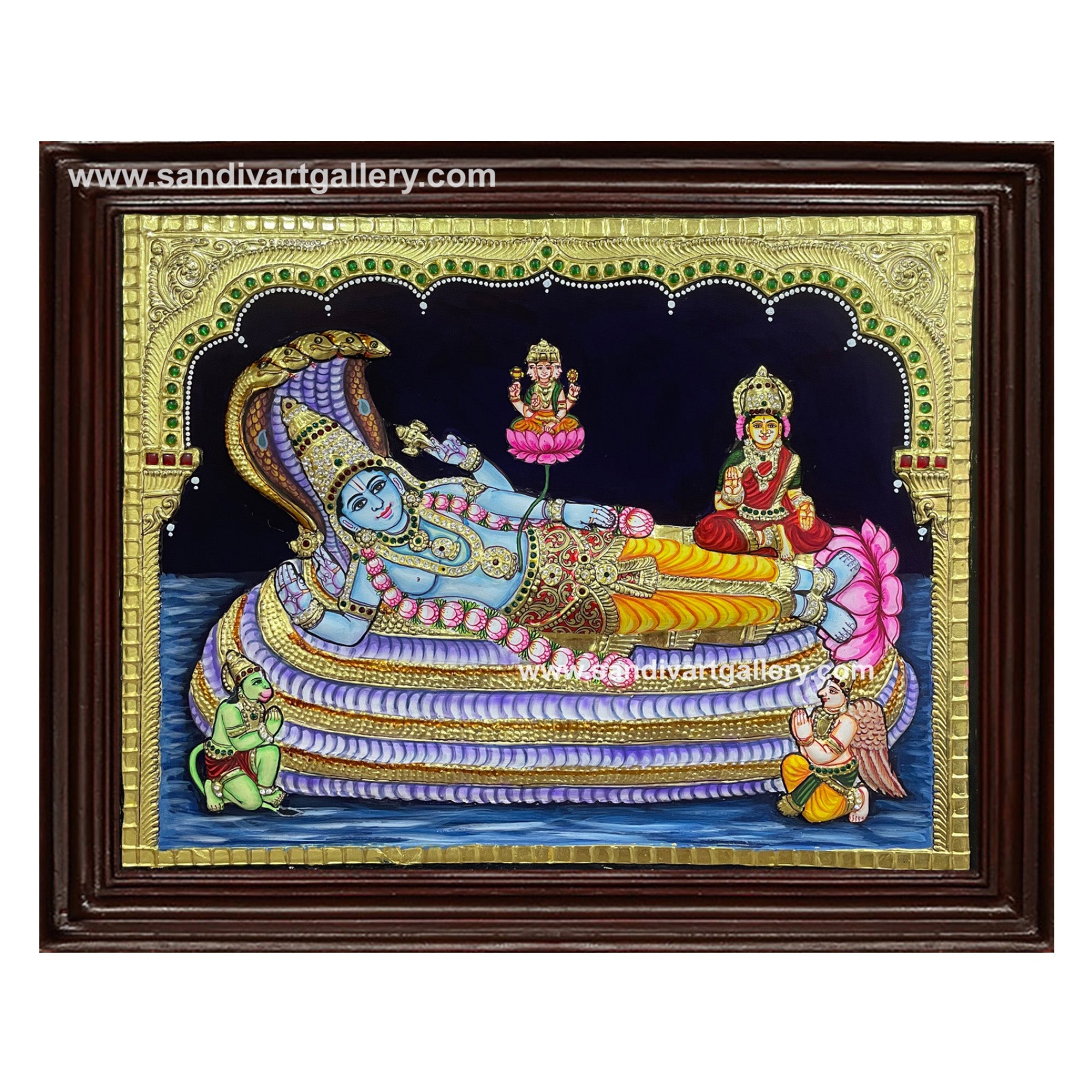 Sri Ranganathar Semi Embossed Tanjore Painting