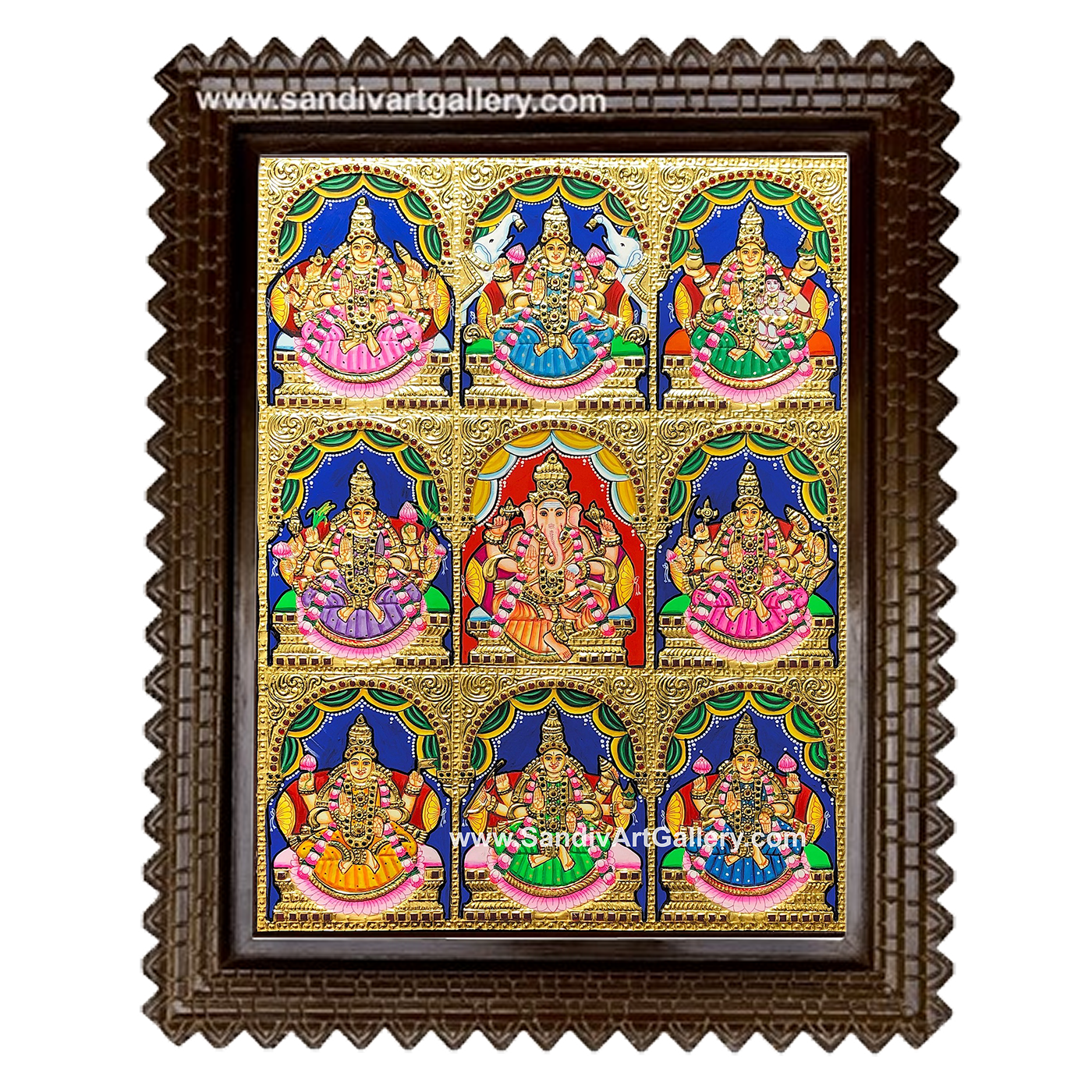 Ashtalakshmi with Vinayagar Tanjore Painting