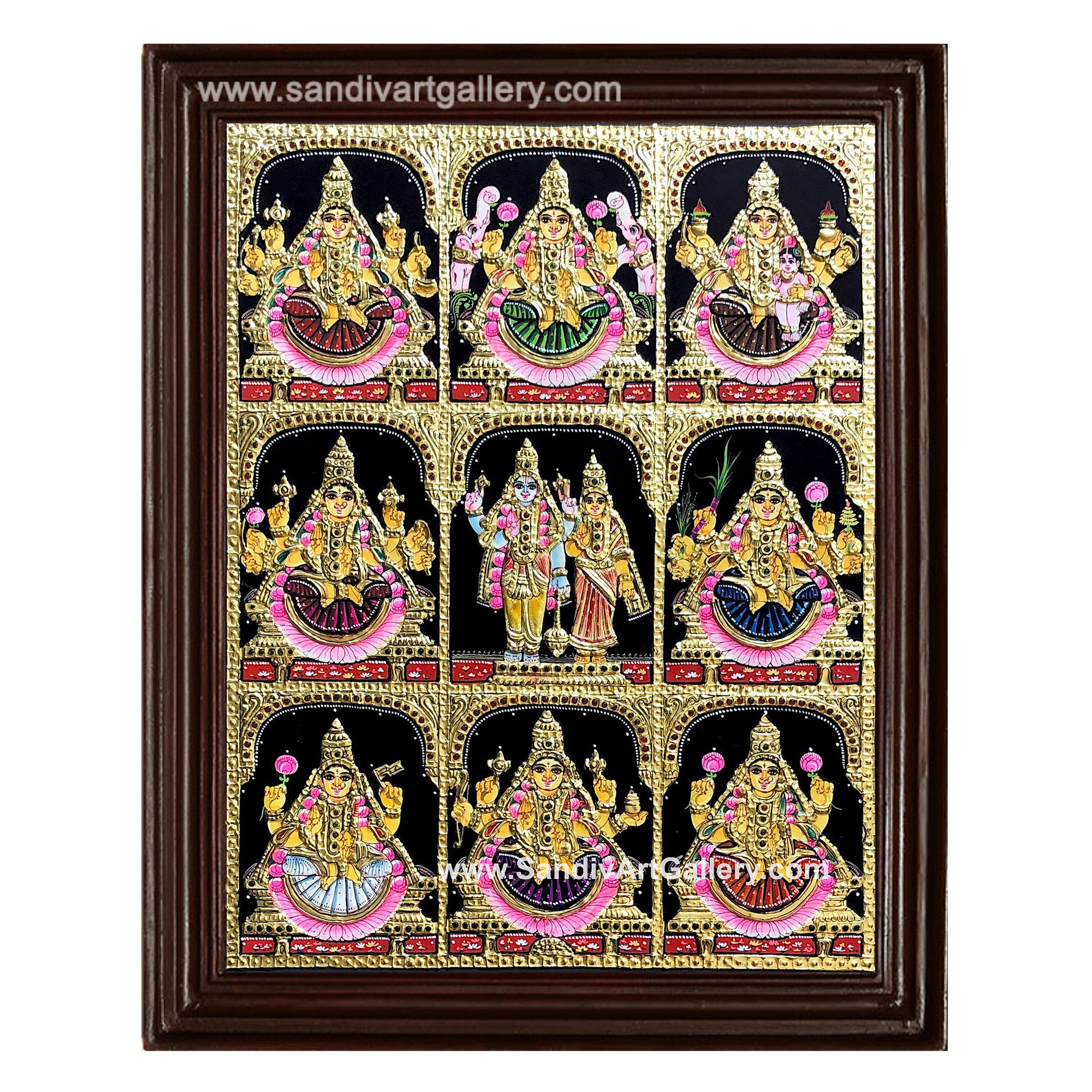 Ashtalakshmi with Vishnu Lakshmi Tanjore Painting1
