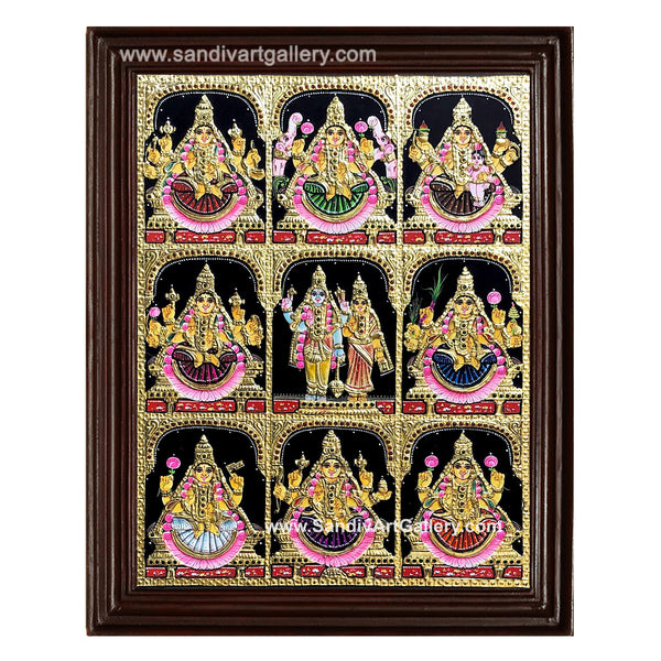 Ashtalakshmi with Vishnu Lakshmi Tanjore Painting1