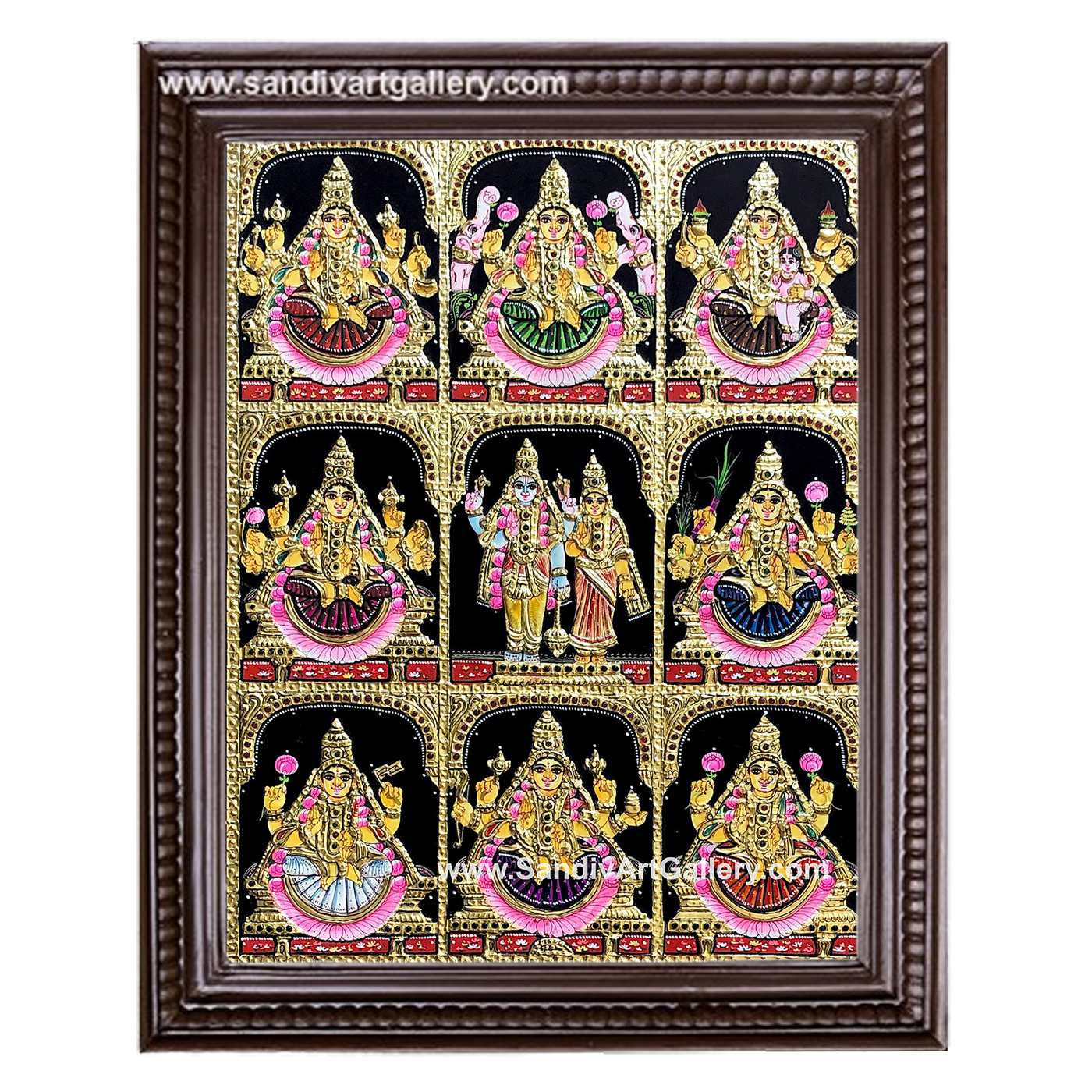 Ashtalakshmi with Vishnu Lakshmi Tanjore Painting1
