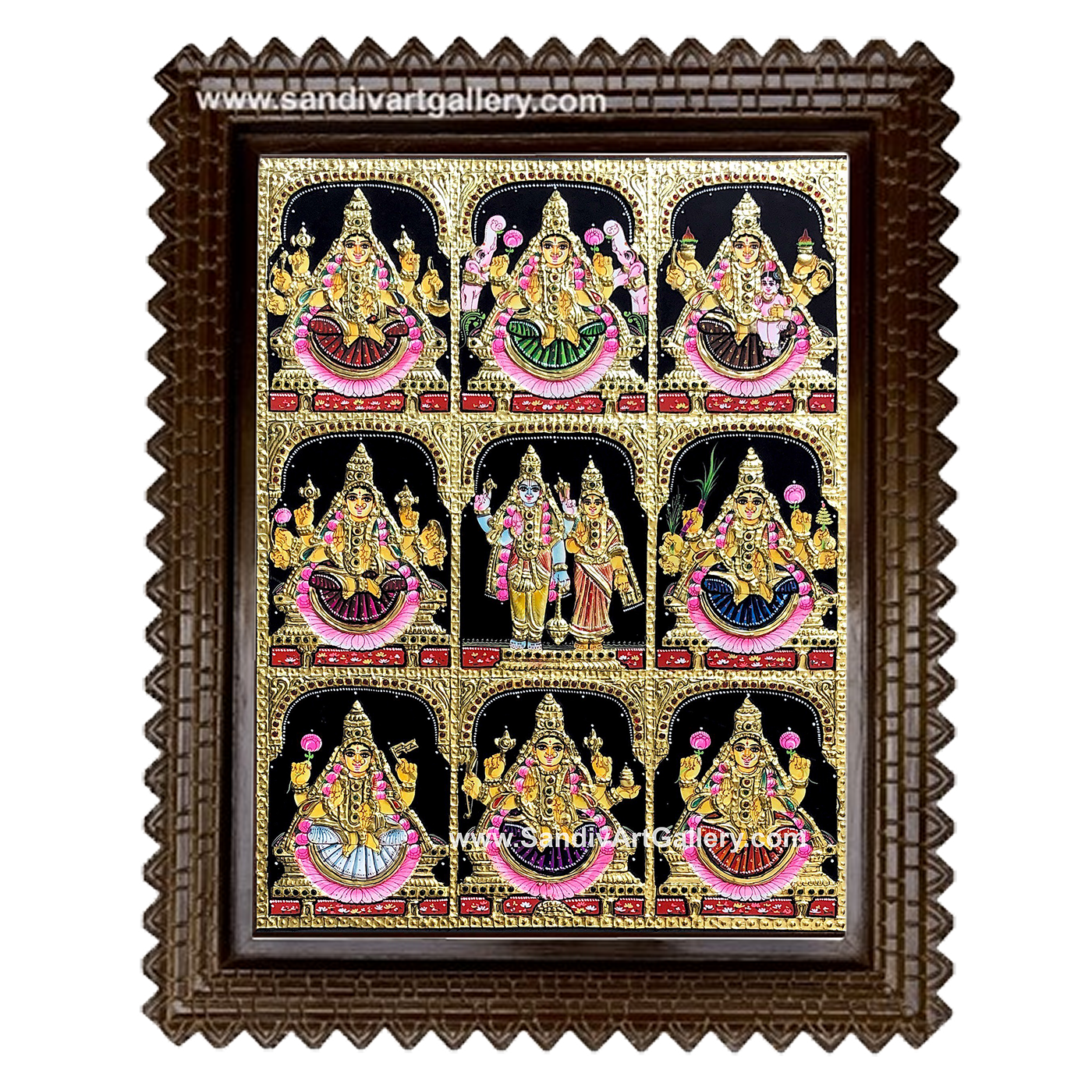 Ashtalakshmi with Vishnu Lakshmi Tanjore Painting1