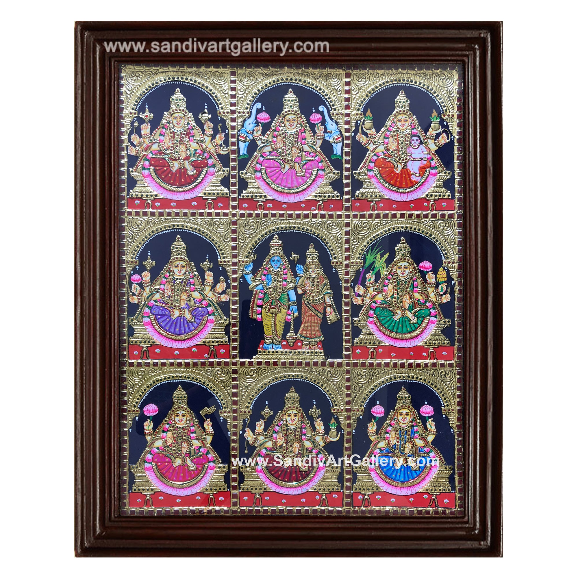 Ashtalakshmi with Vishnu Lakshmi Tanjore Painting2