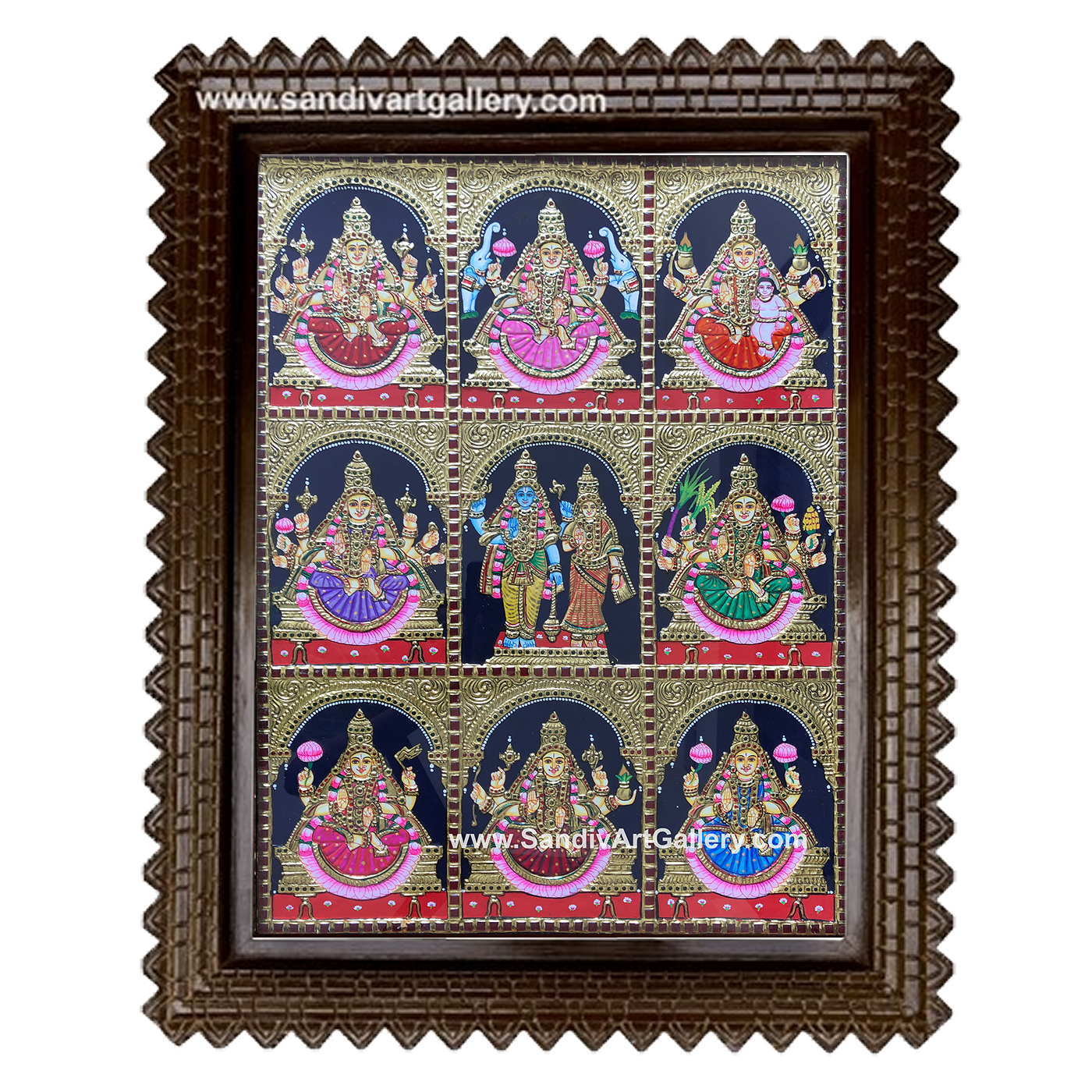 Ashtalakshmi with Vishnu Lakshmi Tanjore Painting2