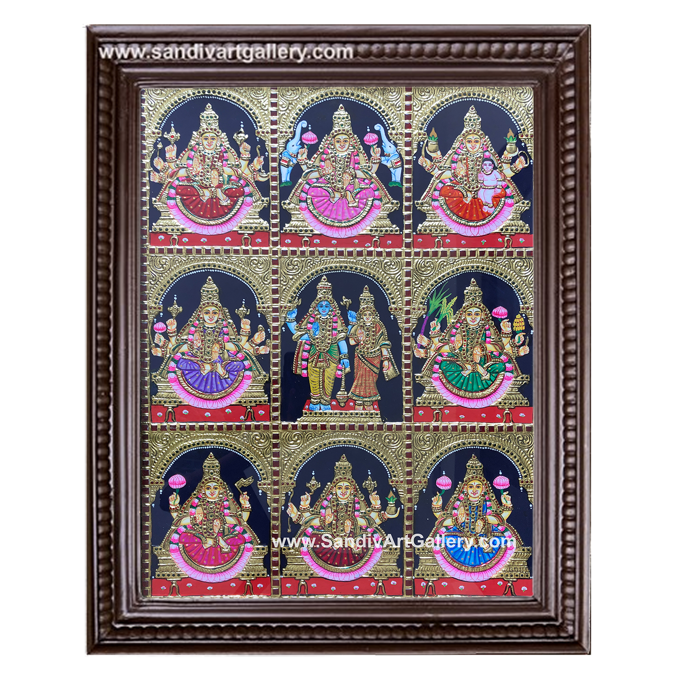 Ashtalakshmi with Vishnu Lakshmi Tanjore Painting2