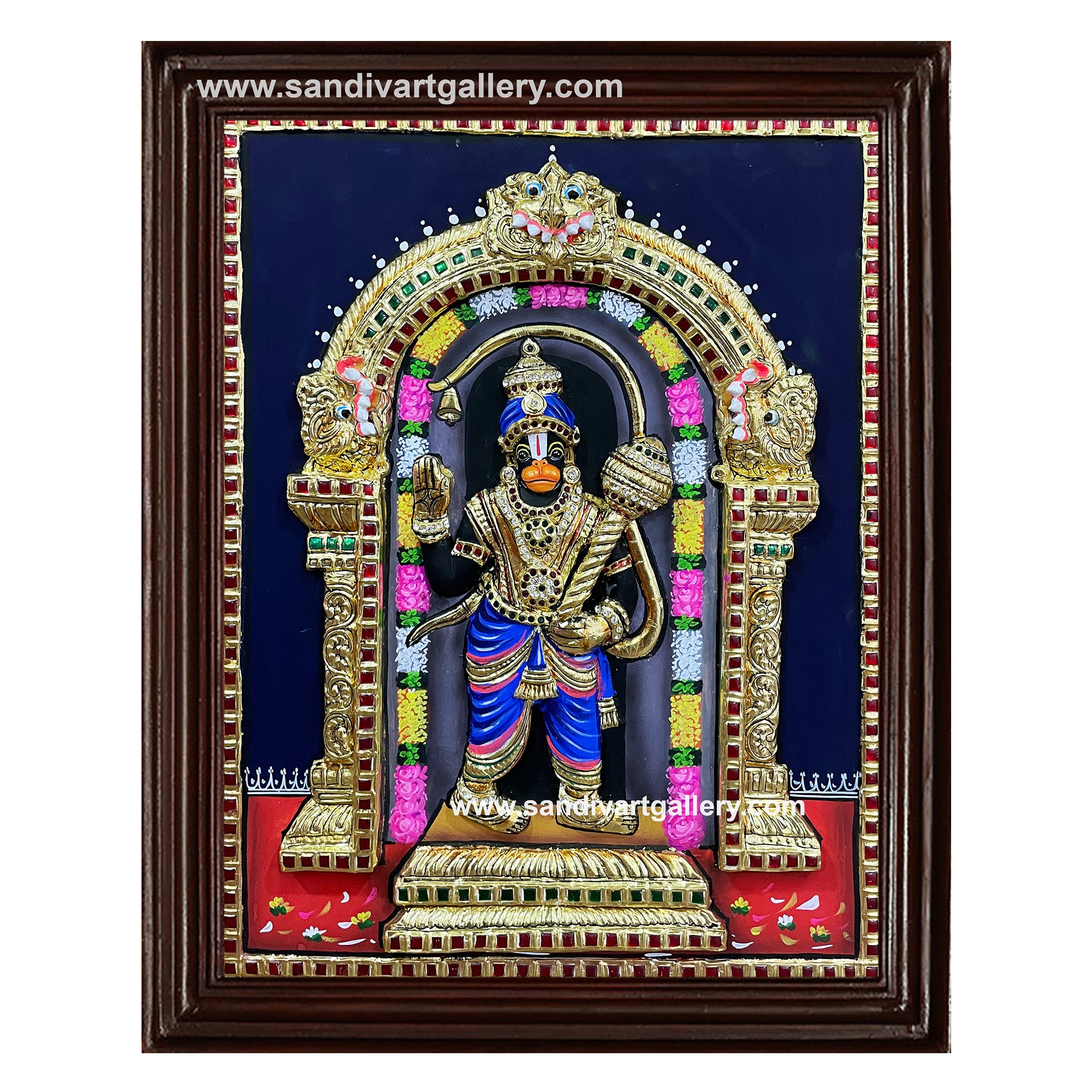 Ashtamsa Hanuman 3D Embossed Tanjore Painting