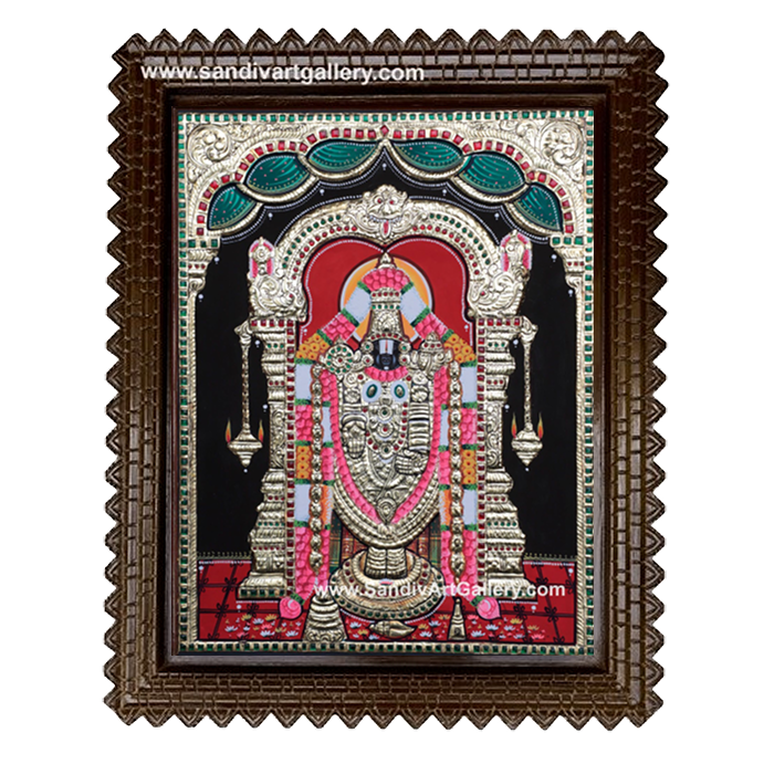 Balaji with Curtain Tanjore Painting