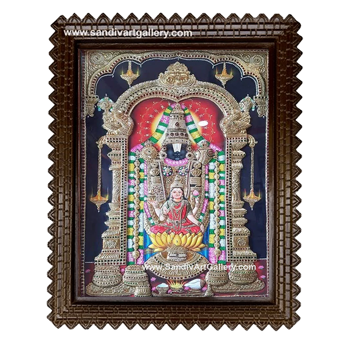 Thirupathi Balaji with Lakshmi Semi Embossed Tanjore Painting