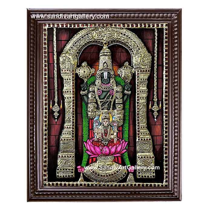 Balaji with Lakshmi Semi Embossed Tanjore Painting