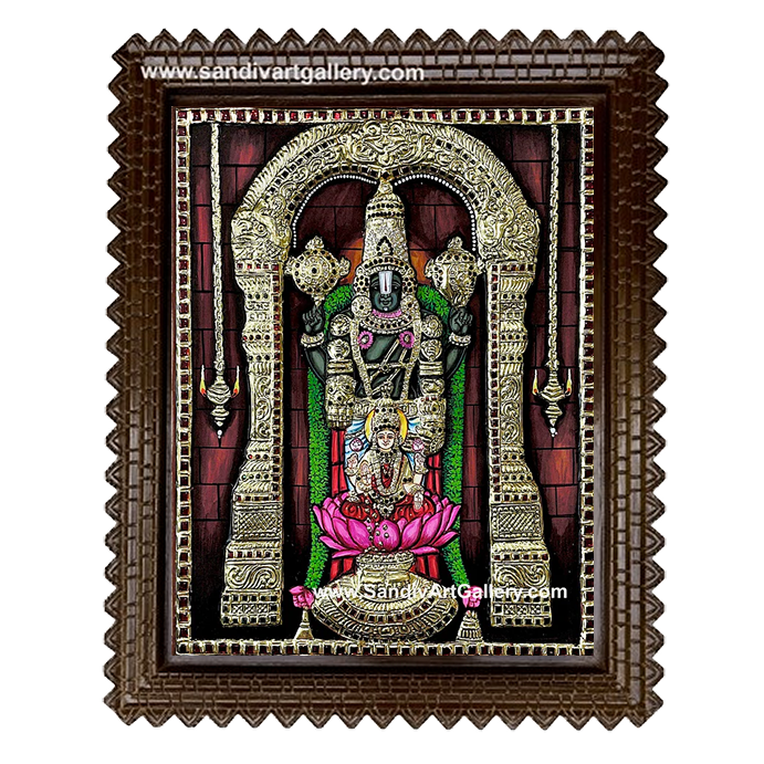 Balaji with Lakshmi Semi Embossed Tanjore Painting