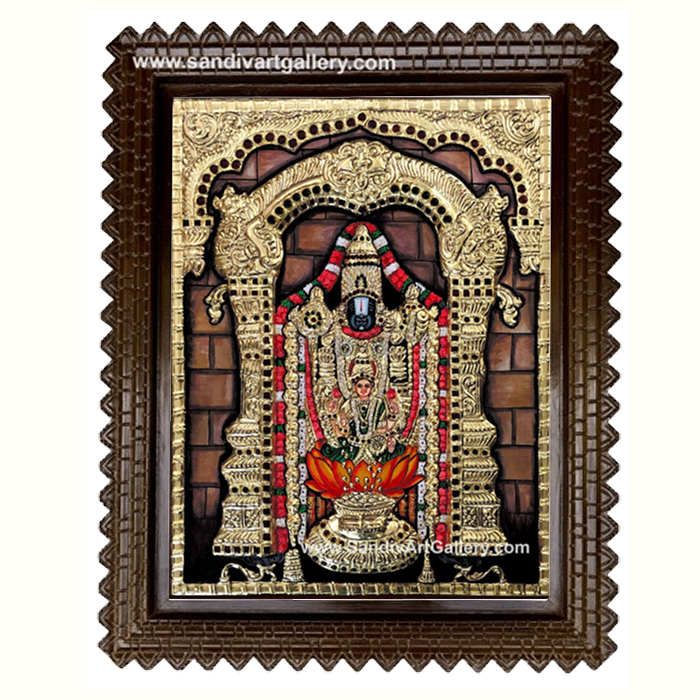 Venkateshwara Swmay with Lakshmi Semi Embossed Tanjore Painting