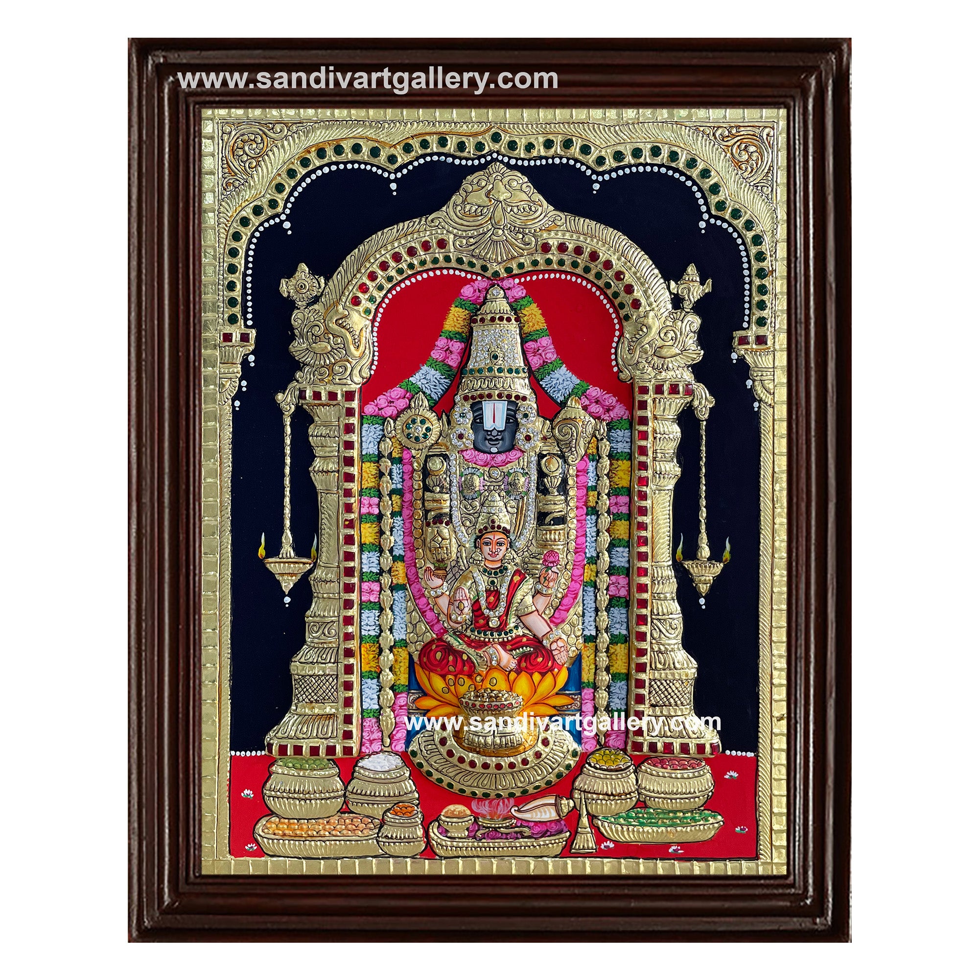Balaji with Lakshmi Semi Embossed Tanjore Painting
