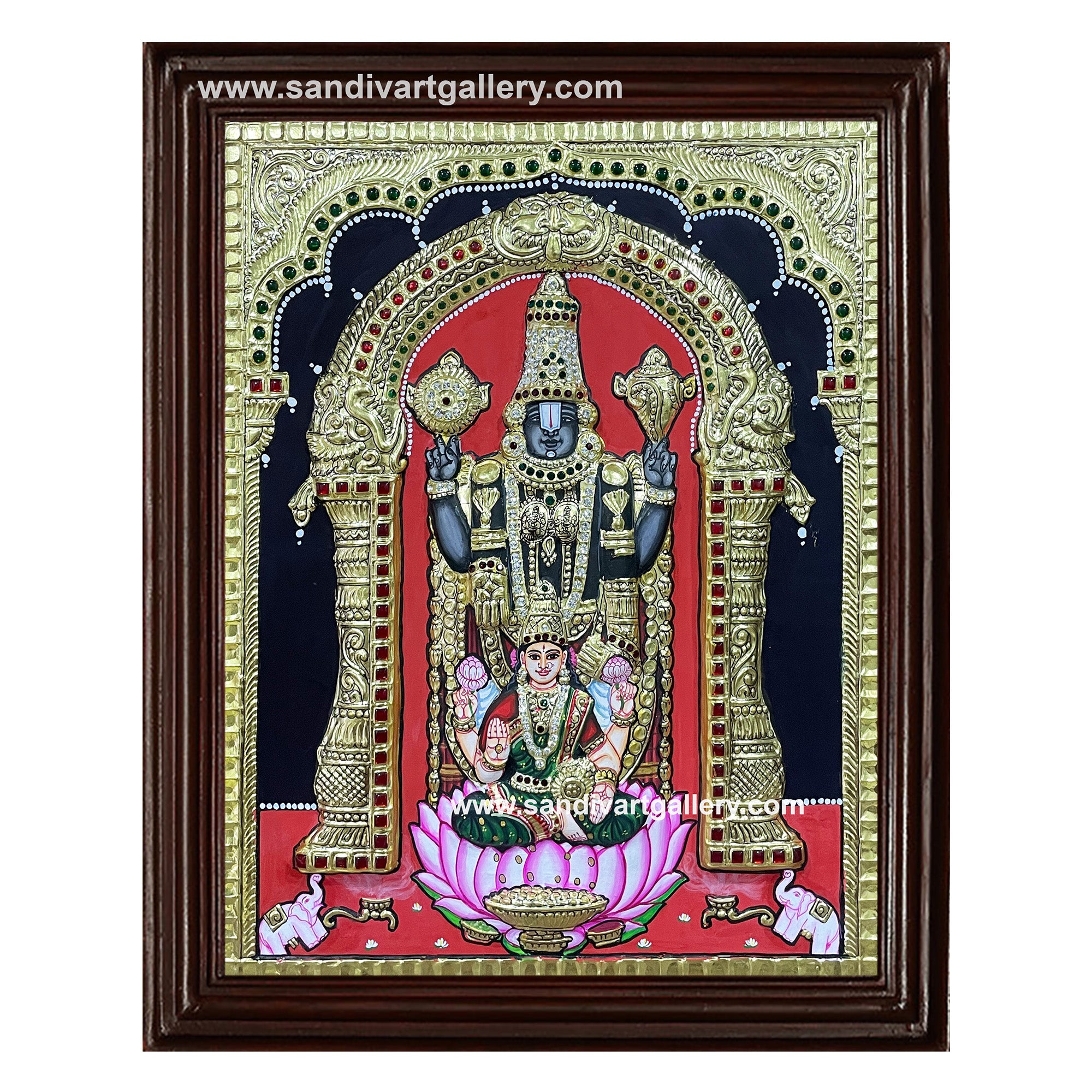 Balaji with Lakshmi Semi Embossed Tanjore Painting