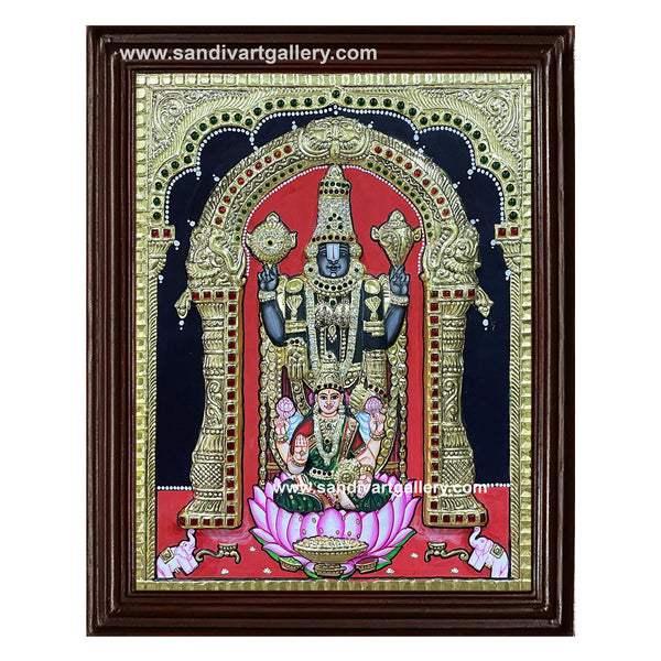 Balaji with Lakshmi Semi Embossed Tanjore Painting