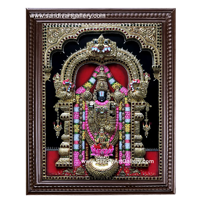 Thirupathi Balaji with Lakshmi 3D Embossed Tanjore Painting1
