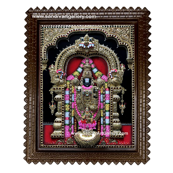 Thirupathi Balaji with Lakshmi 3D Embossed Tanjore Painting1