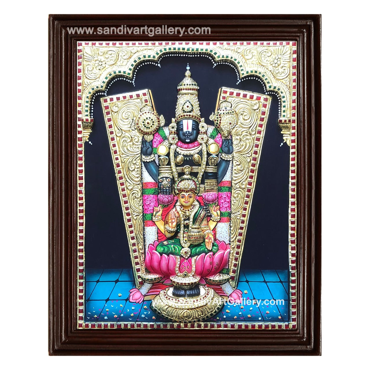 Thirupathi Balaji with Lakshmi 3D Embossed Tanjore Painting