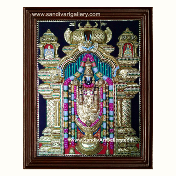 Balaji with Hanuman and Garudar Tanjore Painting