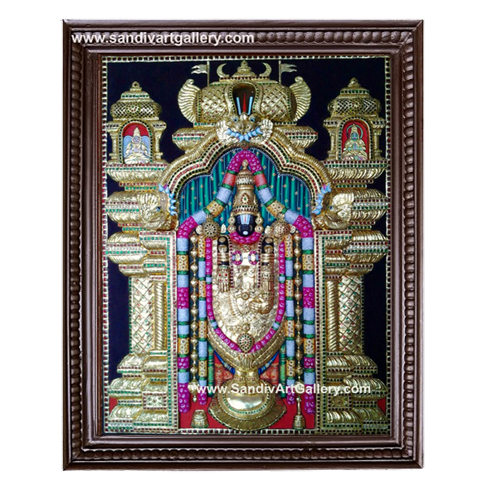 Balaji with Hanuman and Garudar Tanjore Painting