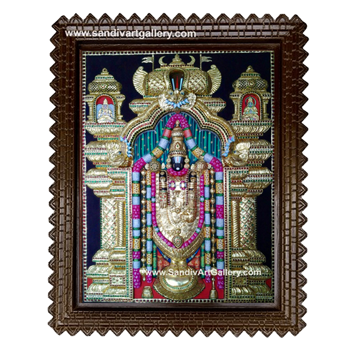 Balaji with Hanuman and Garudar Tanjore Painting