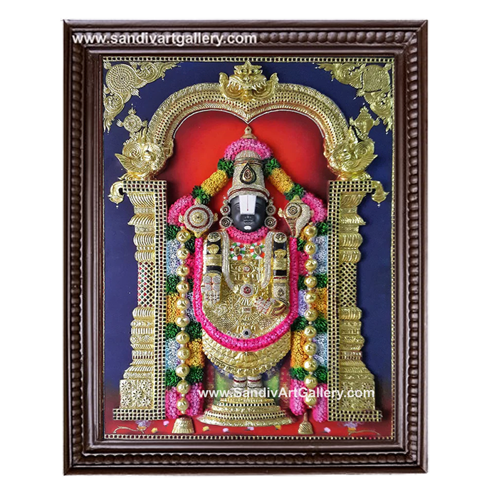Balaji 3D Embossed Tanjore Painting with Special Garland Work