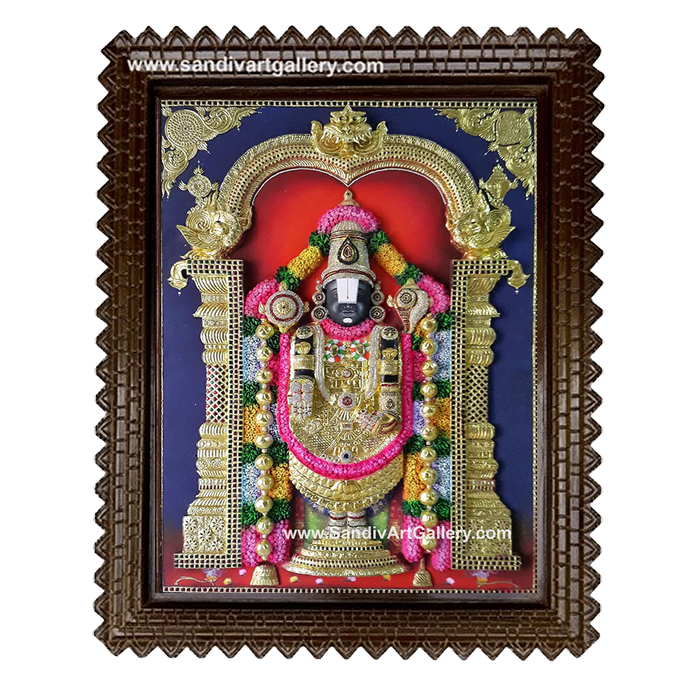 Balaji 3D Embossed Tanjore Painting with Special Garland Work