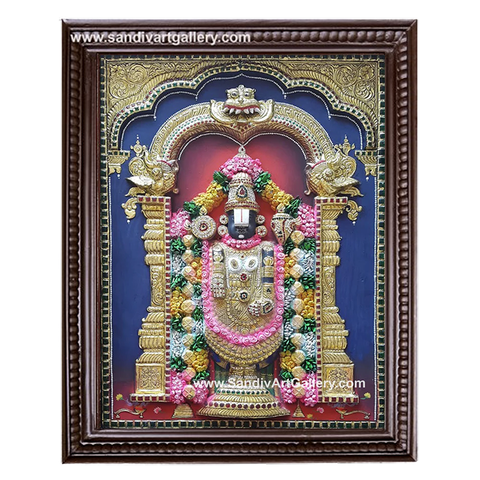 Thirupathi Balaji 3D Embossed Tanjore Painting with Special Garland Work