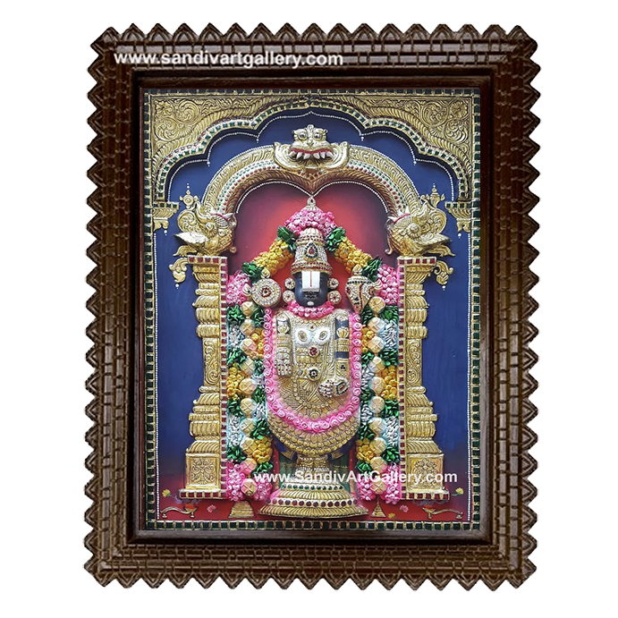 Thirupathi Balaji 3D Embossed Tanjore Painting with Special Garland Work