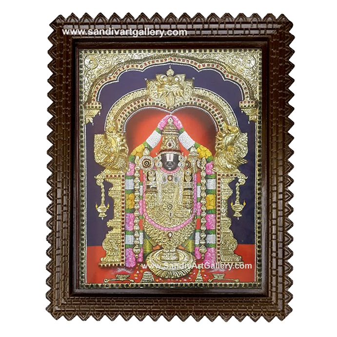 Balaji 3D Embossed Tanjore Painting with Temple Frame