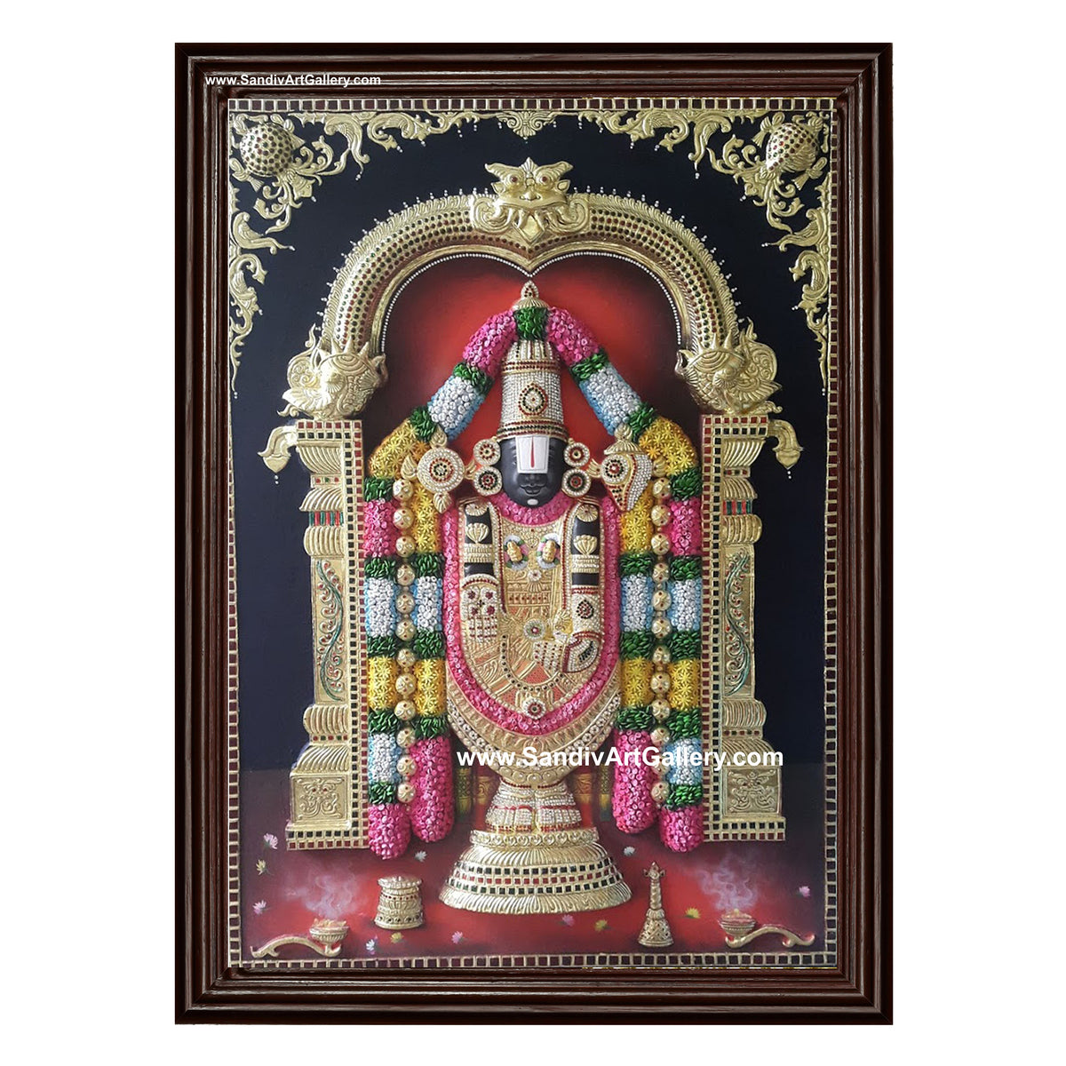 Balaji 3D Embossed with Special Garland Tanjore Painting