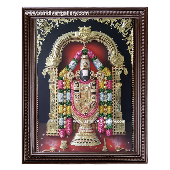 Balaji 3D Embossed with Special Garland Tanjore Painting
