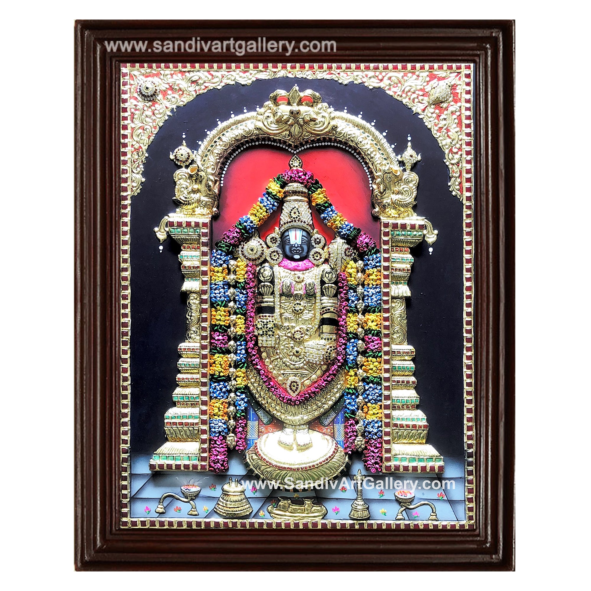 Balaji 3D Embossed with Special Garland Tanjore Painting1