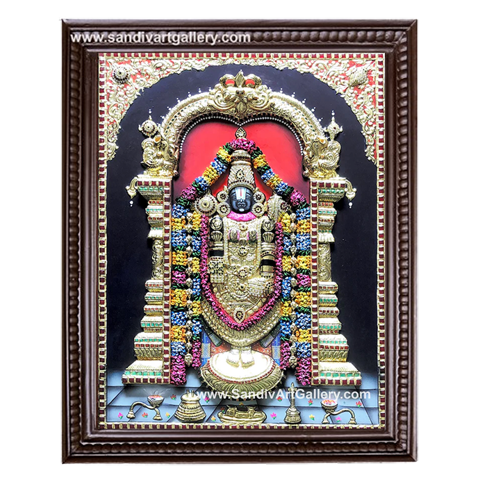 Balaji 3D Embossed with Special Garland Tanjore Painting1