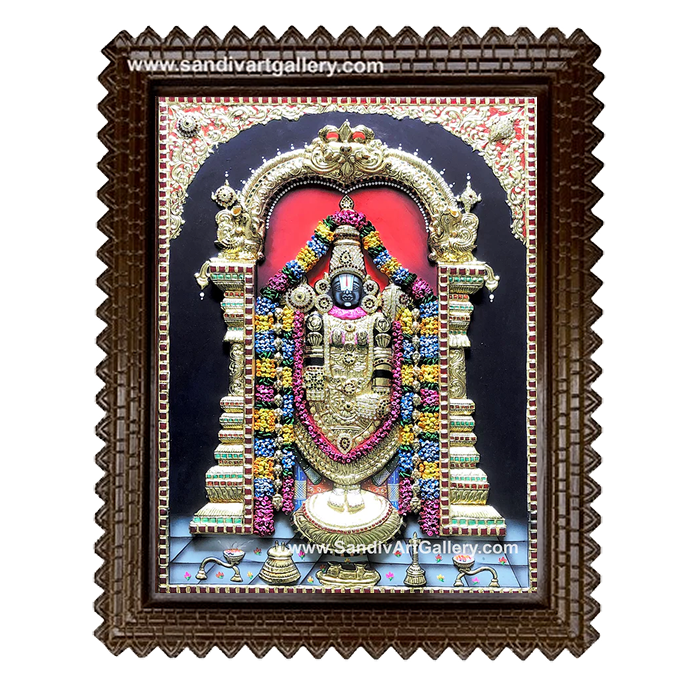 Balaji 3D Embossed with Special Garland Tanjore Painting1