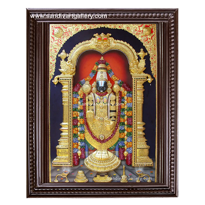 Venkateshwara Balaji 3D Embossed with Special Garland work Tanjore Painting
