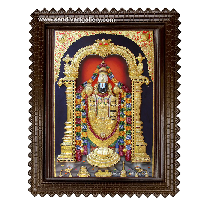 Venkateshwara Balaji 3D Embossed with Special Garland work Tanjore Painting