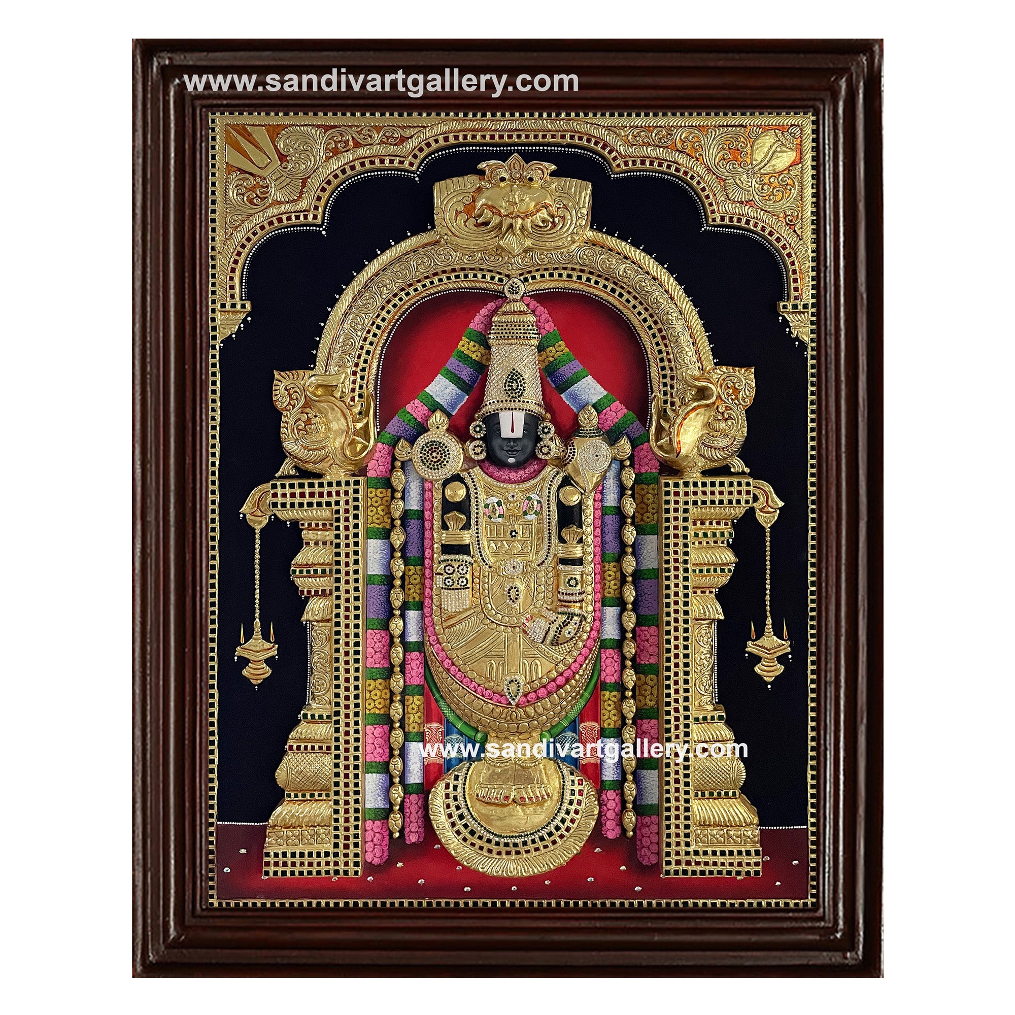 Venkateshwara Swmay 3D Embossed Tanjore Painting