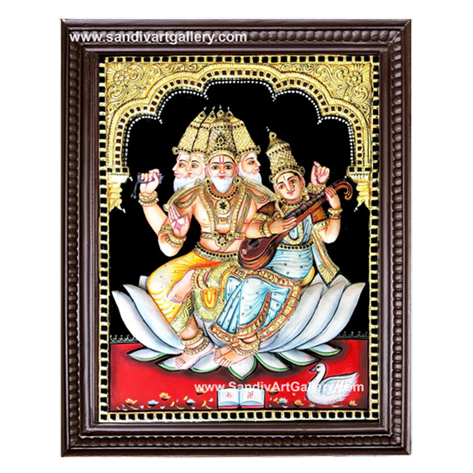 Brahmasaraswathi 3D Super Embossed Tanjore Painting