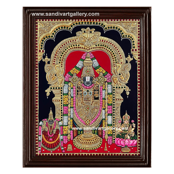 Balaji with Padmavathi and Lakshmi 3D Embossed Tanjore Painting