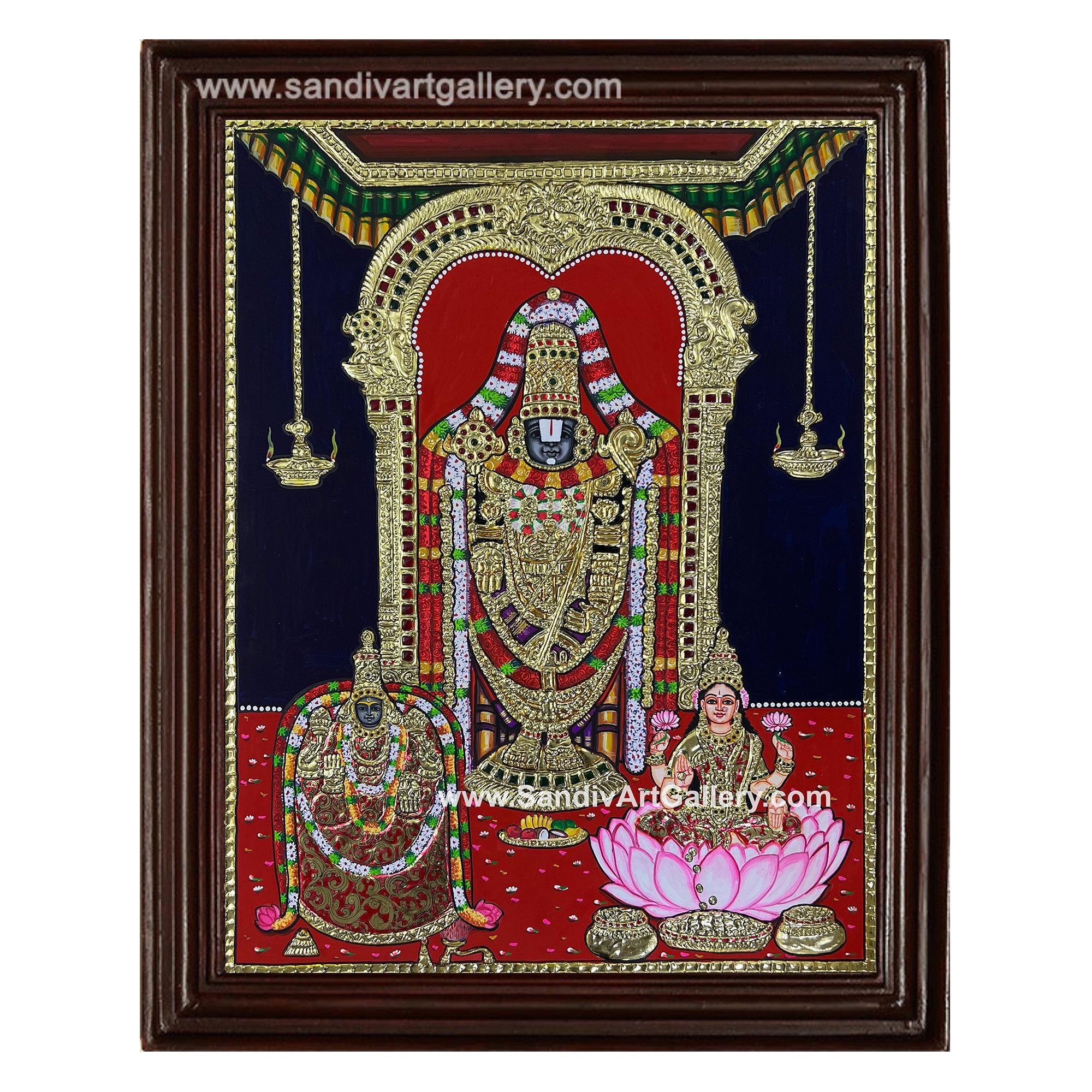 Tirupathi Balaji Padmavati Thayar and Lakshmi Tanjore Painting