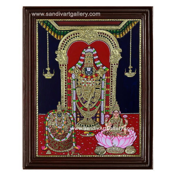 Tirupathi Balaji Padmavati Thayar and Lakshmi Tanjore Painting