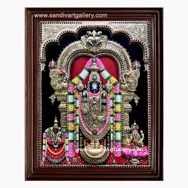 Balaji with alamelumanga and Lakshmi 3D Embossed Tanjore painting