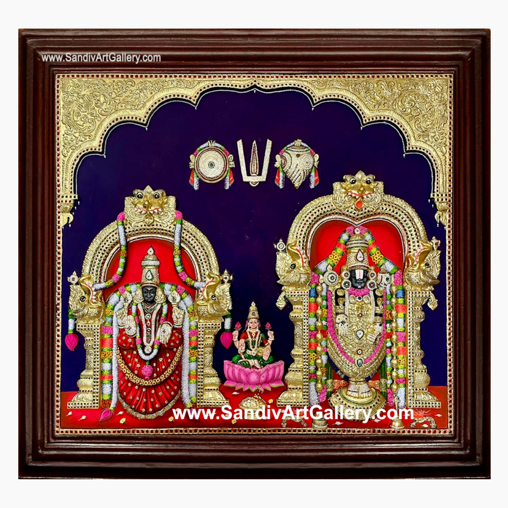 Balaji Padmavathi Thayar Lakshmi 3D Embossed Tanjore Painting