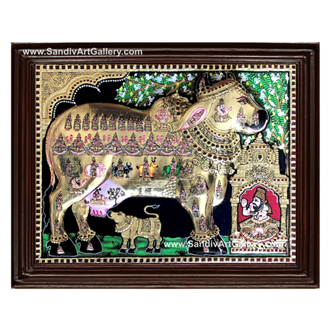 Kamadhenu 3D Embossed Tanjore Painting